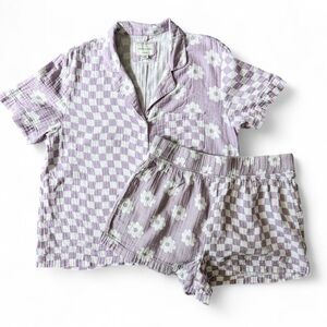 American Eagle Purple Checkered Lounge Women’s Set - Size Large